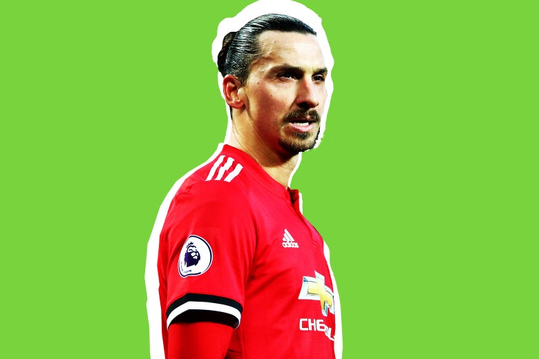 Zlatan Ibrahimovic, wearing a Manchester United jersey.